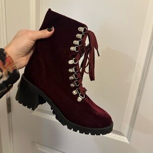 Burgundy Velvet Boots